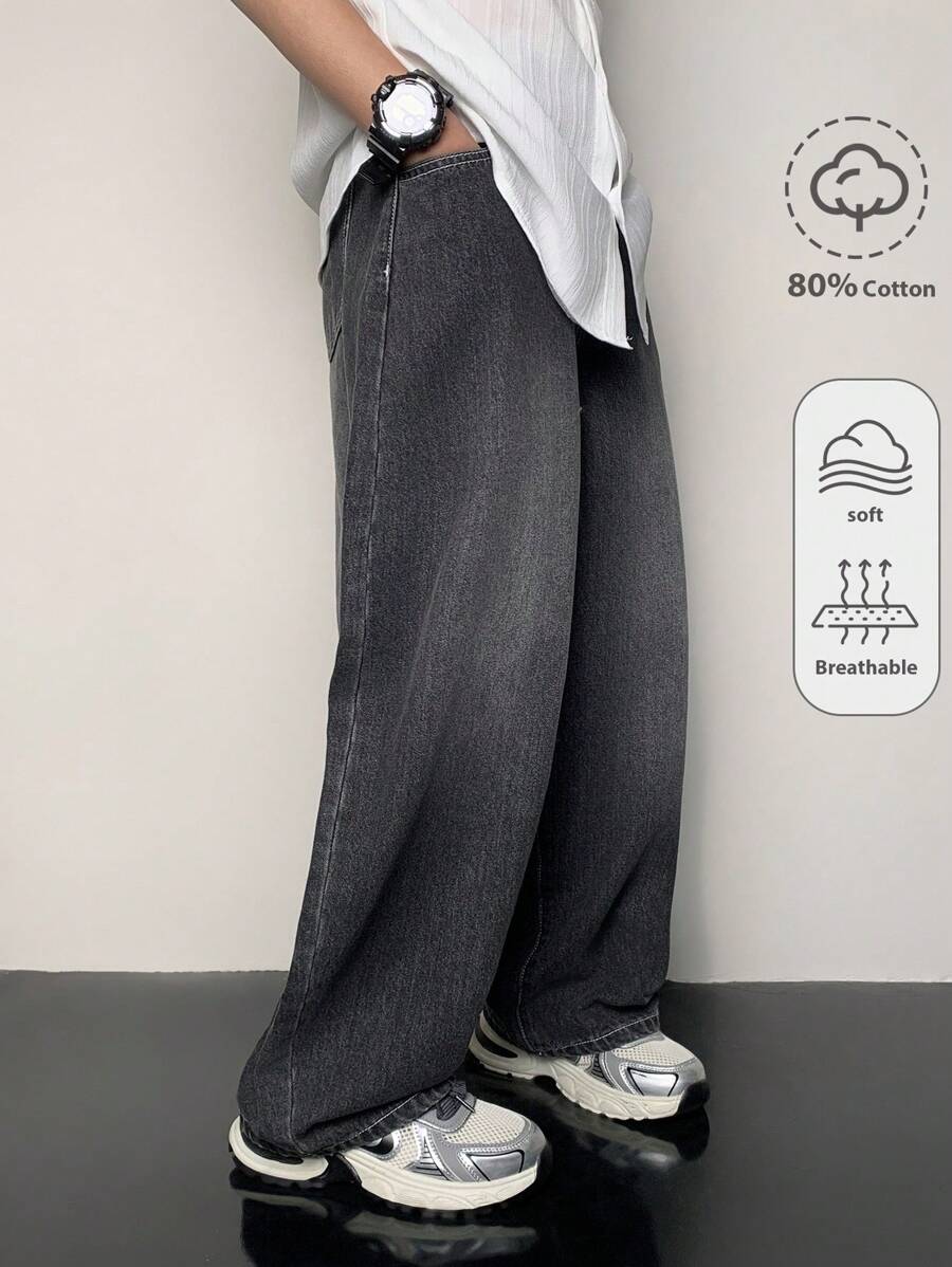 SHEIN Tween Jungen Mode Lässig Y2K schwarze Loose Fit Komfortable Machete Jeans für Jungen, weiche Alltagskleidung für alle vier Jahreszeiten, Kinderkleidung