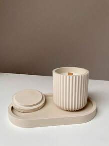 1/4 Silicone Candle Pot Molds With Oval Strip Tray, Storage Containers, Home Injection Molds, Home Decor, Hand Mixing Plaster, Concrete, Planter Pots - White - View 4