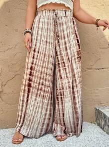 SHEIN VCAY 大码蜡染印花宽松阔腿度假休闲裤