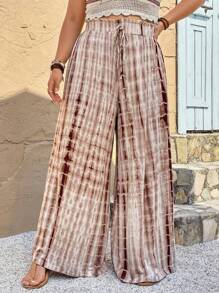 SHEIN VCAY 大码蜡染印花宽松阔腿度假休闲裤