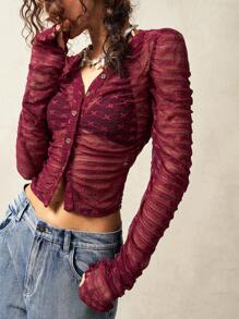 Bohemela Boho Solid Color Knitted Long Sleeve Slim Fit Top For Women