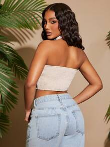 SHEIN SXY Black Embroidered Tank Top For Women, Casual Vacation Summer Beach Wear - Black - View 2