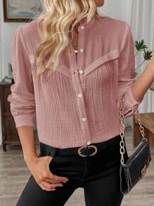 Chiquease Casual Versatile Solid Color Long Sleeve Shirt Fall Cloth For Women - Pink - View 1