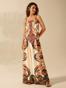 Women's Boho Tropical Print Relaxed Loose Wide Leg Pants, Vacation Style - Multicolor - View 6