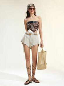 SHEIN LUNE 아메리칸 배디 디자인 러플 리벳 피티드 미니 쇼츠 - 살구색 - 보기 7