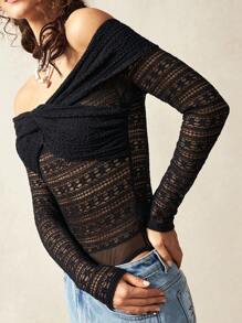 Bohemela BOHO Bohemian Off Shoulder Twist Front Lace Bodysuit