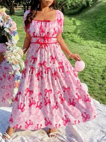 SHEIN Clasi Halloween Plus Size Palace Romantic Country Princess Chiffon Dress - Pink - View 1