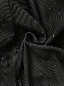 SHEIN Clasi 女士时尚不对称亮片装饰修身 T 恤 - 黑色 - 查看 7