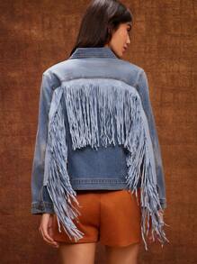 WESTFADE High Rise Western Faux Suede Star Studded Patch Two Tone Relaxed Western Cowgirl Music Festival Shorts - Medium Wash - View 4