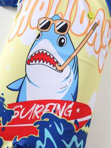 SHEIN 1 Piece Young Boy Casual Sports College Street Cute Vacation Short-Sleeved One-Piece Swimsuit With Large Pattern Suitable For Back To School Suitable For On Vacation Swimming Suitable For Daily Use Suitable For School Suitable For Travel Suitable For Sports Suitable For Spring And Summer Seasons - Yellow - View 5