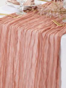 SHEIN 1 pièce Chemin de table plissé rose corail 90*180cm/90*300cm/90*400cm, nappe pliante, décoration d'anniversaire, décoration de mariage, décoration de festival, décoration de maison, décoration de salle de fête, décoration de bureau, nappe, chemin de table, nappe couleur unie, Saint-Valentin - Vieux Rose - Voir 3