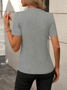 SHEIN LUNE Solid Round Neck Round Neck Short Sleeve Tee
