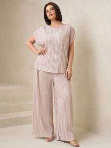 Chikora Blusa con mangas tipo murciélago y pantalones de pierna ancha de talla grande