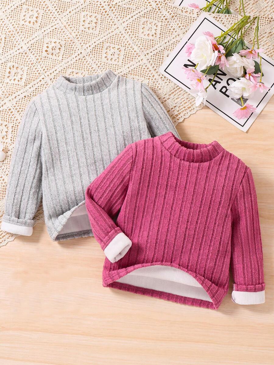 SHEIN Leap Crew 女童买一送一 2件套 女童针织纯色立领保暖休闲T恤套装，秋冬季，适合休闲日常穿着、上学、学院风、返校季、派对等场合 - 彩色 - 查看 1