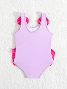 Baby Girl Unicorn Print Volanger Trim One-Piece Baddräkt - Rosa - Visa 2