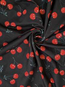 SHEIN Pregnant Women All-Over Cherry Print Lettuce Trim Red And Black Vacation Dress - Multicolor - View 7