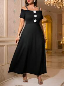 SHEIN Clasi Plus Size Women 3D Flower Decor Tube Top Dress - Black - View 5