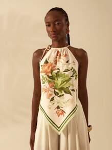 CAJUNI 花卉印花不对称下摆挂脖上衣 - 彩色 - 查看 1