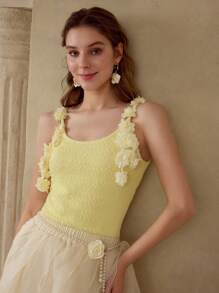 MOTF PREMIUM TEXTURED FLOWER APPLIQUES CAMI TOP