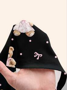 SHEIN ICON Women's Cute Love Bear Ribbed Comfortable Open Home Girl Shorts Suitable For Summer - Black - View 6