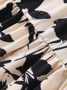 SHEIN Tween Girl Casual Printed Pattern Cinched Waist Dress, Suitable For Daily Wear And Commuting - Multicolor - View 7