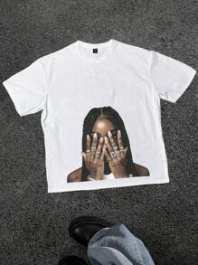 Manfinity Dauomo Herren lässiges T-Shirt mit Cartoon-Grafik am Rundhalsausschnitt und Kurzarm