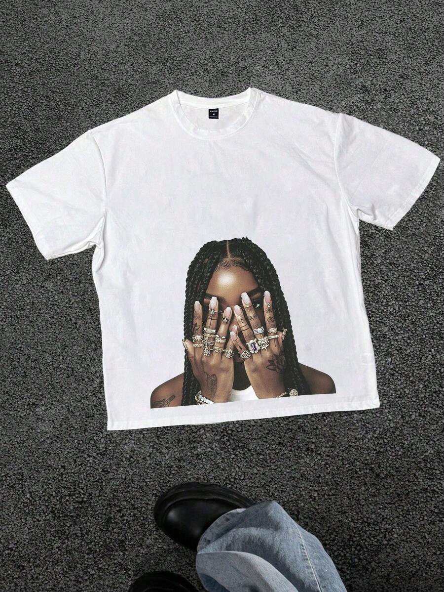 Manfinity Dauomo Herren lässiges T-Shirt mit Cartoon-Grafik am Rundhalsausschnitt und Kurzarm