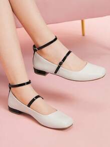 CUCCOO DOLLMOD Women's Flat Square Toe Plaid Mary Jane Shoes,Cute Campus/Japan Style Low Heel - Black and White - View 1