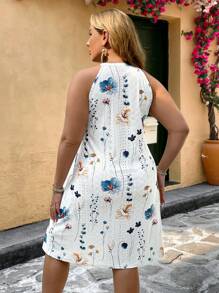 SHEIN VCAY 大码浪漫花卉提花印花短款露背针织度假海岛连衣裙复活节服装、女士演唱会服装、纳什维尔服装、伊比沙岛服装、女士西部服饰、波西米亚风、波西米亚风、牛仔女郎服装、Cottagecore 女士春季服装、女士夏季服装、女士沙滩装、女士早午餐服装、女士机场服装、太阳裙、度假连衣裙、女士白色连衣裙、女士夏季服装、女士服装、夏季连衣裙、女士连衣裙、沙滩裙、太阳裙、假日服装 - 白色 - 查看 2