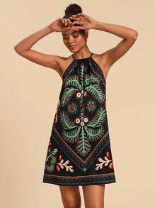 Travachic Printed Casual Dress, Simple & Fashionable, For Everyday Wear,Sun Dress - Black - View 3