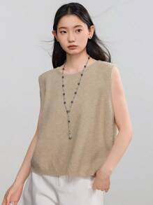 Dazy-Less Solid Simple Casual Sweater Vest Business Casual Woman Work Clothes - Khaki - View 1
