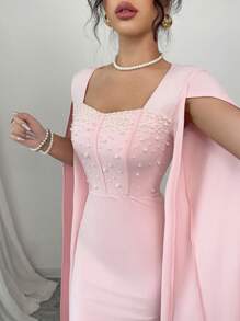 Elenzga Rochie de seară de lux, roz de lux, cu mărgele, rochie maxi de petrecere - Roz - Vizualizare 4