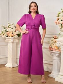 Ellevyn Combinaison longue torsadée à la taille pour femmes grande taille, rose, pour le printemps et l'été. Élégante, romantique, pour un usage quotidien et de rue