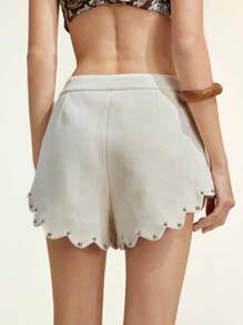 SHEIN LUNE 아메리칸 배디 디자인 러플 리벳 피티드 미니 쇼츠 - 살구색 - 보기 2