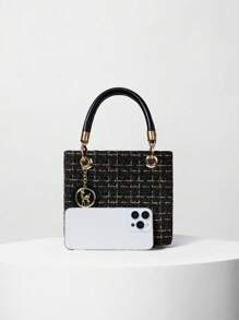 女士手提包，时尚黑色大容量斜挎包，优雅圣诞冬季礼物之选 - 黑色 - 查看 4