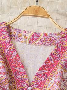 SHEIN Clasi Resort Paisley Print Balloon Sleeve Dress