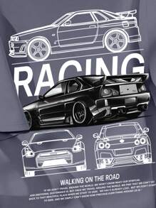 SHEIN RACING, Super Car, SMART CAR, Tween Boys Casual Simple Round Neck Short Sleeve T-Shirt Suitable For Summer - Blue - View 2