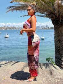 SHEIN SXY Beach;Floral Vintage Print Multi-Color A-Line Skirt For Women, Suitable For Dating, Outing, Vacation, Spring/Summer - Multicolor - View 4