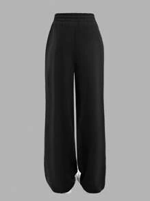 SHEIN 2 Stücke/Set für Teenager Mädchen Lässiger Sport Buchstaben & Symbol Muster weiß ärmellos Strick-Trägertop und weite Hose mit Kordel Dekor, vielseitige Sommer Mode