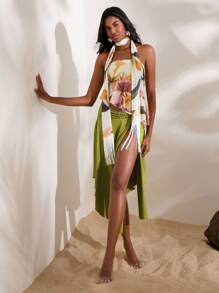 Opulessa 针织网眼印花不对称下摆女式背心 - 白色 - 查看 5