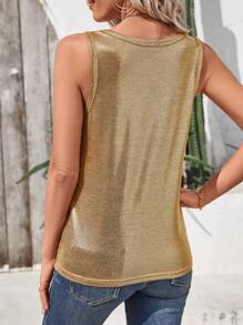 SHEIN LUNE Sleeveless Loose Casual Shiny Sequin Women Tank Top