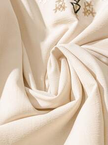 SHEIN LUNE Plus Size Holiday Casual Floral Embroidered Shirt - Apricot - View 5