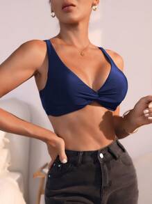 Swim Vcay Solid Color Bikini Top For Beach Vacation For Summer - Blue - View 6