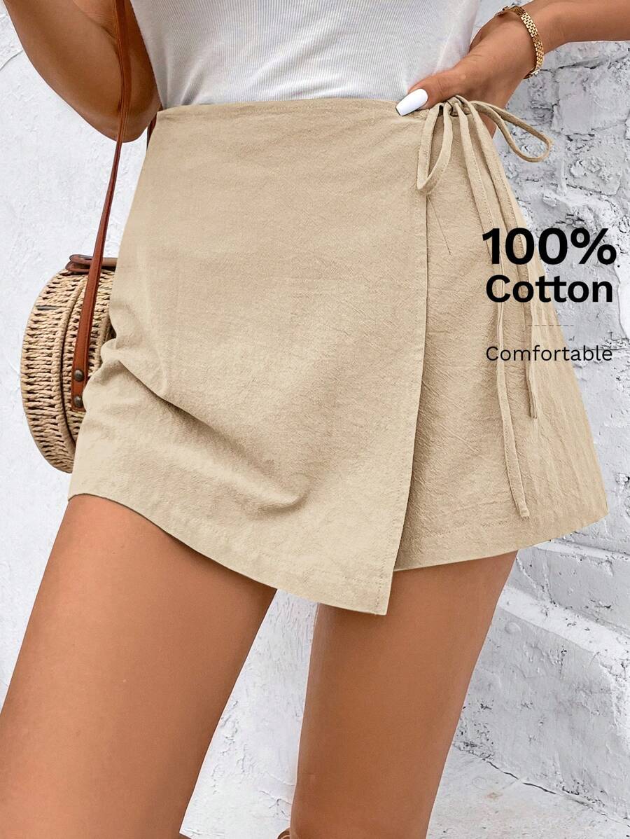 SHEIN Frenchy 纯色结饰侧裹式蝴蝶结裹身式迷你短裙