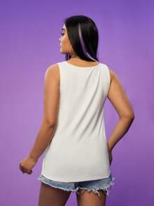 CATWOMAN X SHEIN Große Größe klassischer, vielseitiger, dunkel-würziger Cartoon Charakter Logo bedrucktes weißes A-Linien Locker Trägershirt, Sommer - Weiss - Übersicht 2