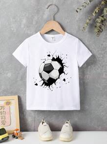 Young Boy Summer Soccer Print Tee - White - View 3