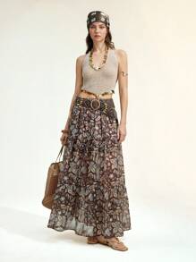 SHEIN LUNE 女士魅力简约露背亮片针织上衣，性感可爱，夏季女士休闲装，度假必备，沙滩装 - 卡其色 - 查看 1