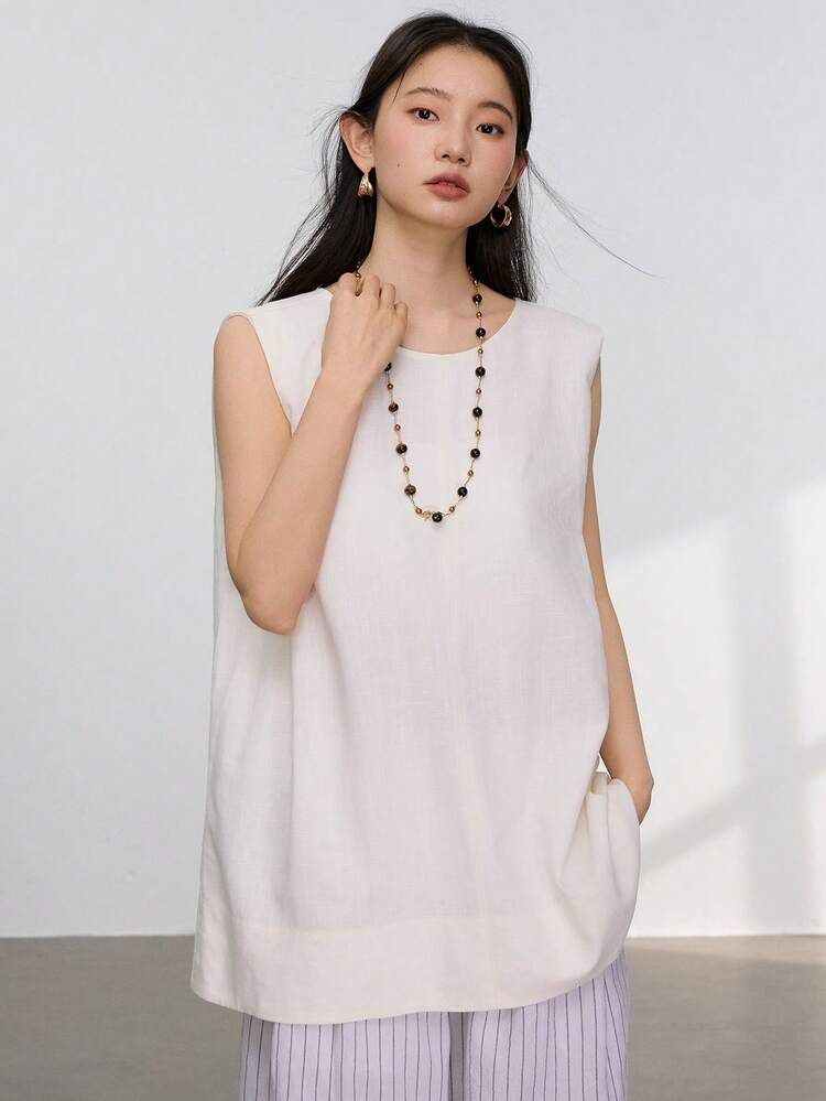 Linen Casual Solid Color Minimalist Backless Tie Design Sleeveless Blouse For Women Old Money Style Tank Tops Business Casual Woman Work Clothes