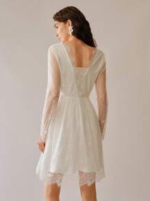 Chiquease 女士蕾丝性感镂空长袖短款连衣裙 - 白色 - 查看 6