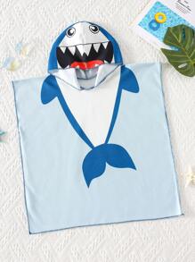 SHEIN Baby Boy Cartoon Shark Hooded Beach Towel, Suitable For Summer Casual Holidays, Beach, Sea And Hot Springs - Multicolor - View 3